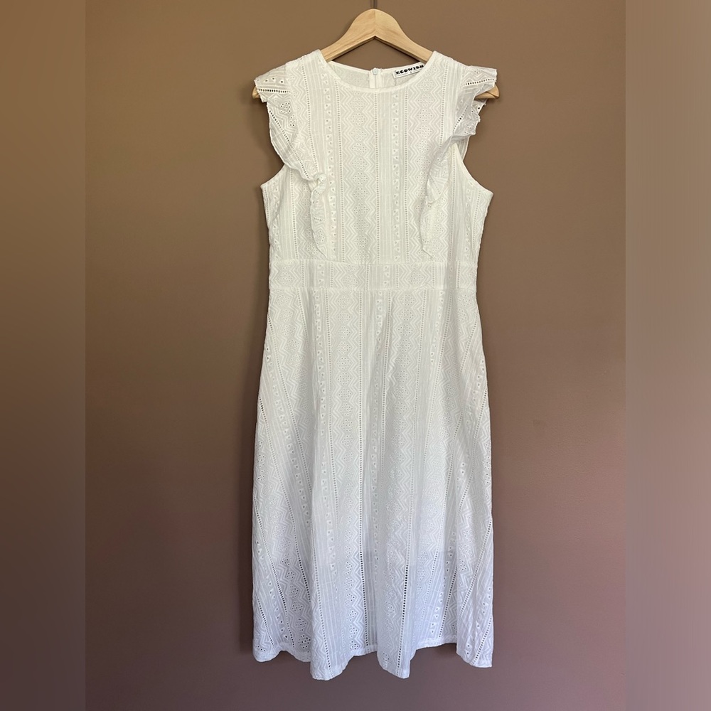 {Ecowish} Flutter Sleeve Eyelet Midi Dress in White - Womens Small - NWT
